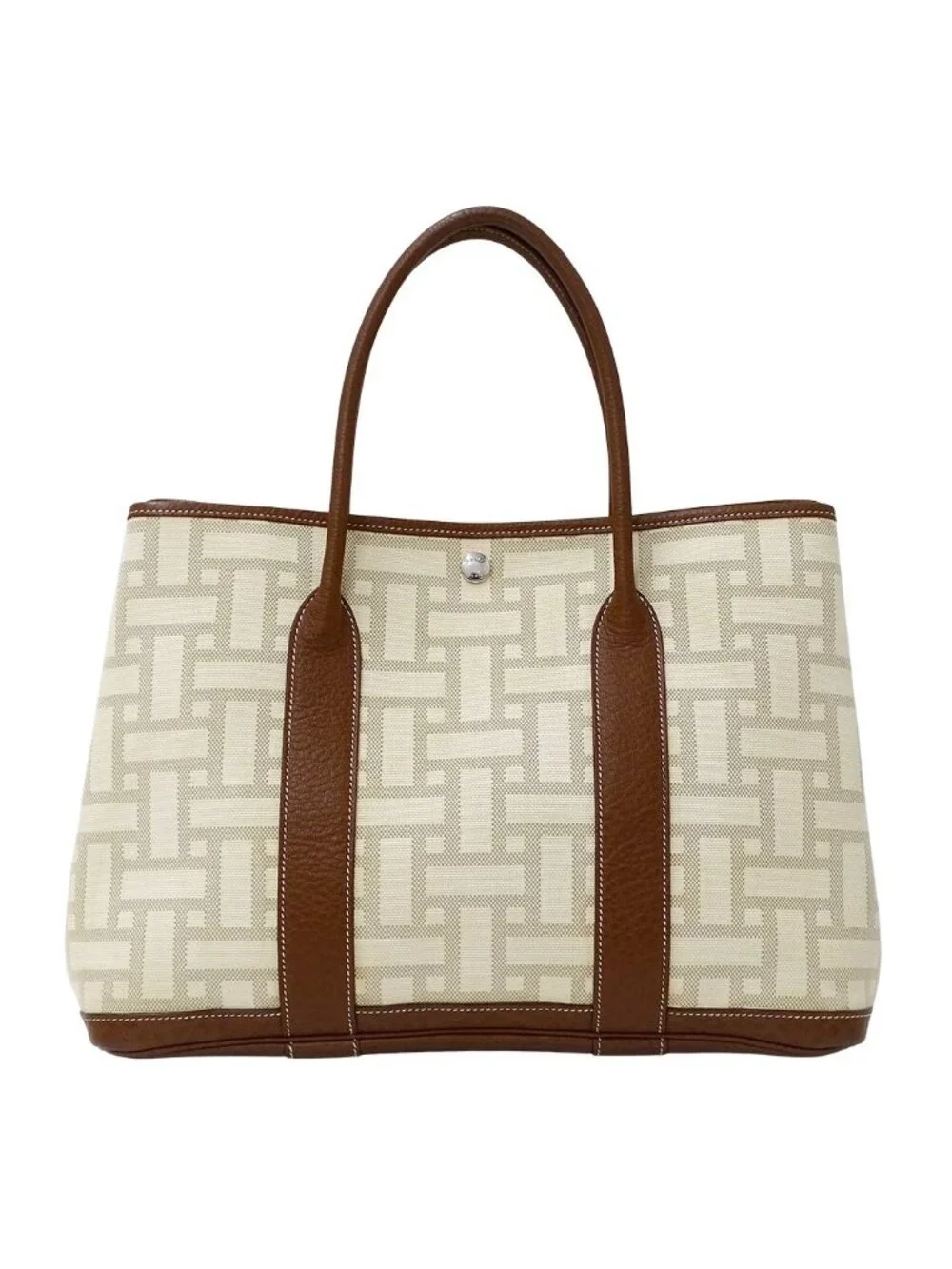 Hermes Tote Handbag Garden Party PM Twal Mosaic Brown Silver